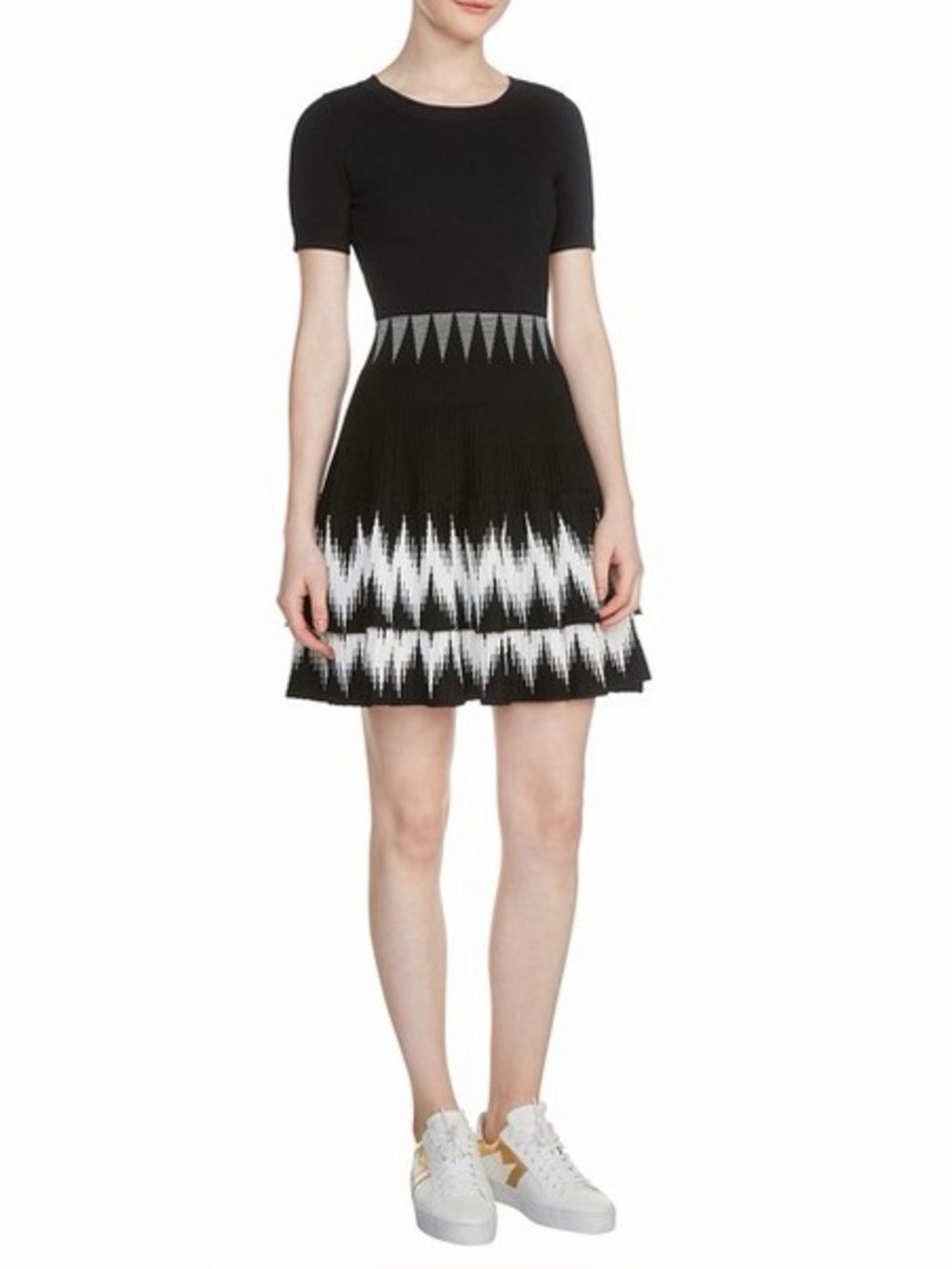 Maje Ralia Geo Pattern Knit Fit and Flare Black Dress Size 2 Small